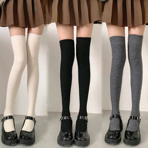 First Chioce ถุงเท้ายาว สไตล์โลลิต้า ยืดหยุ่นสูง สีพื้น สําหรับสวมใส่ทุกวัน  Women Socks