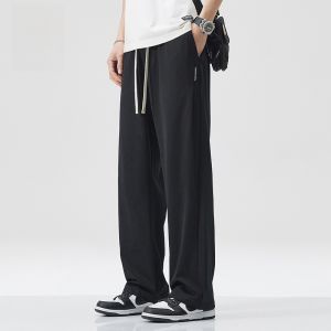 ROMON | Lormen Ice Silk Mens Casual Pants Summer Thin Loose Straight Leg Quick Dry Sport Long Trousers Breathable Comfortable Youth Style