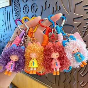 Curly Hair Girl Keychain Pendant Bag Hanging Decoration Combing Messy Hair Doll Creative Gift Trendy for Friends
