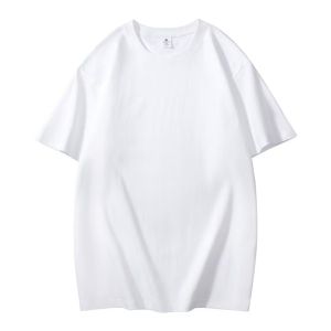 Loose Fit Cotton T-Shirt Pure Color White Blue round Neck Short Sleeve Mens Casual Top Breathable Summer Basic Style