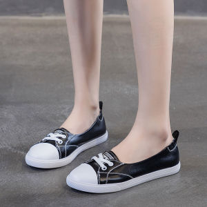 Leather Slip-On Casual Shoes Womens Summer Large Size Lazy Persons Flat Bottom Breathable Student Leisure Board Shoes