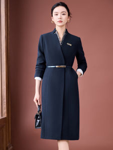 YIMUZI | Spring Business Dark Blue Thick Long Trench Coat