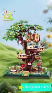 HUIQIBAO 1130PCS City Street View Treehouse Model Building Blocks DIY Forest Sanctuary Architecture Bricks Toys for Children