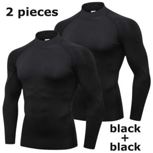Mens Turtleneck Quick dry Long-Sleeved Compression Long Sleeved Sports Fitness Tight T-shirt Running Casual Spring and Autumn