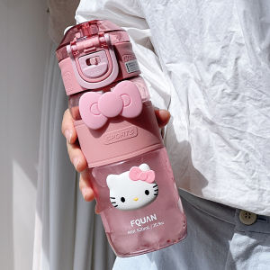 Adorable Hellokitty Sporty Straw Cup Portable Student Plastic Water Bottle with Scale Cute Female Student Carry-On Measurement