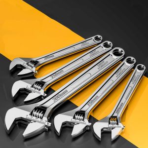 Adjustable Wrench Large Openin Long Handle Universal Spanner Clamp Wrench Carbon Steel Mechanical Workshop Hand Repair Tools