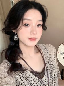 Retro Ethnic Style Crystal Tassel Earrings Womens Unique Design Sensation Holiday Beach Style Siamese Waterdrop Dangle Earrings