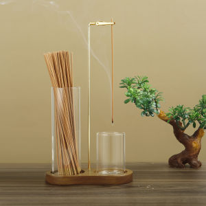 2 in 1 Incense Holder for Sticks Anti-Ash Flying Incense Burne with Glass Ash Catcher and Sticks Organizer for Meditation Yoga