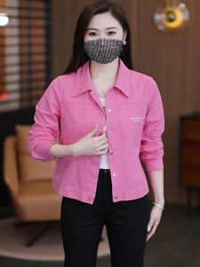 Light Pink Short Coat Womens Spring Autumn 2025 New Style Shirt Type Slim Fit Polo Collar Versatile Lightweight Luxury Top