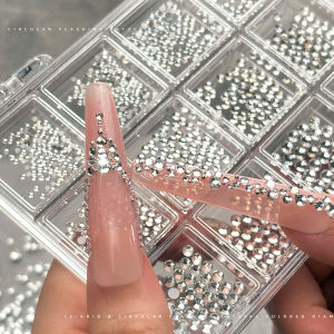 12Grids 3D Clear Round Nail Art Rhinestones Flat Back Crystal Gemstones Nails Charms Sparkling Diamond DIY Manicure Decorations