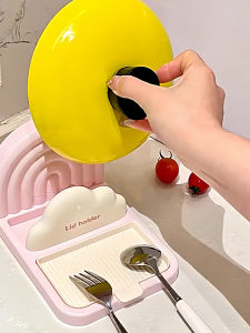Rainbow Suction Cup Kitchen Pot Lid Holder Desktop Storage Rack No Drilling Required Countertop Spatula Stand Pot Cover Organizer