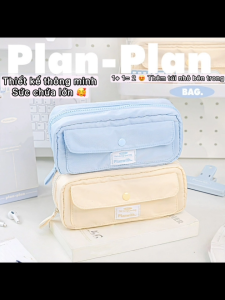 Hộp đựng bút vải dù size to cao cấp túi vải đa năng nắp cúc 5 ngăn màu pastel đi học chơi đa năng