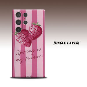 Pink Stripe Strawberry Spring Text For Samsung Galaxy S26 S25 S24 A56 A36 Dual Layer Luxury Fashion Full Lens Protective Case