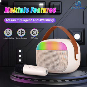 INEYES Portable Outdoor Bluetooth Speaker Microphone Stereo Bass + RGB Light Effects Suitable for K Song & Outdoor Scenarios