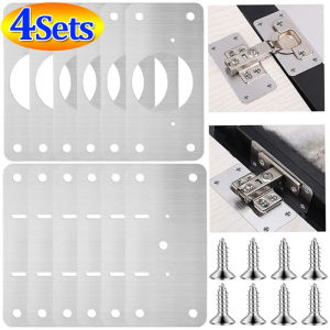 4Sets Cabinet Hinge Repair Plate Kitchen Cupboard Door Repair Sheet with Screw Stainless Steel Furniture Hardware Fixing Tools