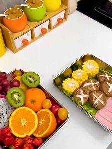 【24 Hour Ship】8PCS 316 Hygienice Stainless Steel Food Lunch Box with Transparent Lid Crisper Portable Food Storage Leak-Proof Dinnerware Sealed box Baking Tray Large size