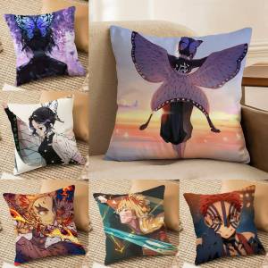 Bandai | Demon Slayer Love Breathing Art Anime Plush Pillow Cover Soft Short Plush Cushion Cover For Sofa Bedroom Home Decor Gift