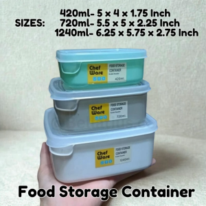 Chef Ware Food Storage Container Set of 3pcs - 420ml 720ml 1240ml  for Everyday Use Container