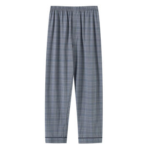 Mens Summer Cotton Sleepwear Thin Pure Cotton Button Front Nightgown Long Pants for Air Conditioned Room High Waist Knitted Cotton