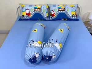 Sprei Kaos Confetti Karet Keliling + Sarung Bantal Guling Katun Motif Kids Builder