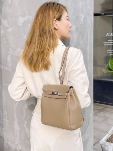 2024 Autumn New Large Capacity Single Shoulder Kelly Double Shoulder Bag Commuter Backpack Simple Lychee Pattern City Chic