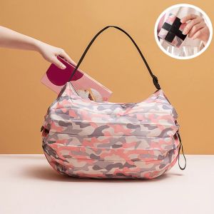 Large Capacity Folding Shopping Bag Eco Reusable Waterproof Handbag Portable Travel Sling Bag Fashionable Storage Bag