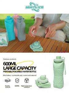 Foldable Tumbler 600ML Gel Foldable Bottle Leak Proof Outdoor Portable Compression Soft Travel Cup
