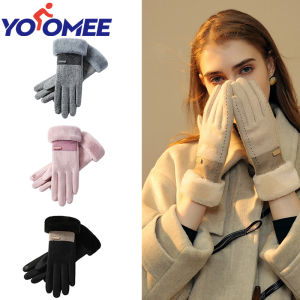 Yoomee New Winter Gloves For Women Patchwork Cashmere Warm Cold Gloves Fleece Thicked Touch Screen Outdoor Windproof Ladies Gloves