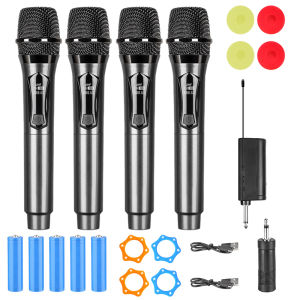 ไมโครโฟนไร้สายที่ดี UHF ความถี่คงที่ 4 ช่องไมโครโฟนมือถือไมโครโฟนสำหรับงานปาร์ตี้คาราโอเกะมืออาชีพโบสถ์แสดงการประชุม