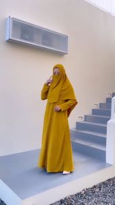 Ar Rikna - GAMIS SYARI SET JILBAB PLUS CADAR / Dress Abaya CRINKLE AIRFLOW / FREE CADAR super nyamann