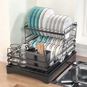 ORANGE Rak Piring 2 Susun Anti Karat - Rak Pengering Piring Dish Rack Rak Dapur Plus Tempat Sendok
