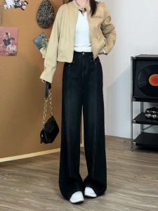 ขากว้าง ผ้าขนแกะ Bootcut มีเส้น กางเกงยีนส์ ผู้หญิง ฤดูหนาว สลิมฟิต ยาวตรง ลำลอง กางเกงขายาว สูง เอว สไตล์เกาหลี เดินทาง