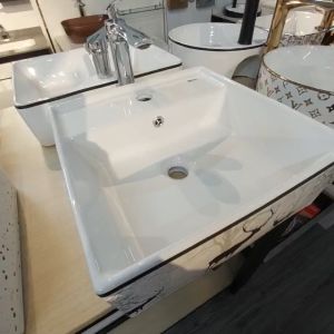Chậu rửa mặt lavabo treo tường đặt bàn LV029 MEN SỨ NANO CAO CẤP CHỐNG Ố MÀU CHỐNG BÁM BẨN BẢO HÀNH 20 NĂM - 2 màu trắng và họa tiết đen