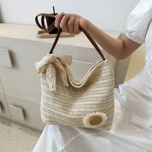 ยิ่งถูกยอดนิยม กระเป๋าผู้หญิง 2023 ทรงโท้ท บรรจุฏปาก กระเป๋าฟางความจุใหญ่ 20cm