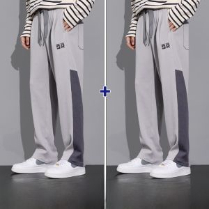 ROMON | Romon Mens Corduroy Wide Leg Straight Tube Pants Spring Autumn Fashion Loose Fit Sports Casual Long Trousers Youthful Style