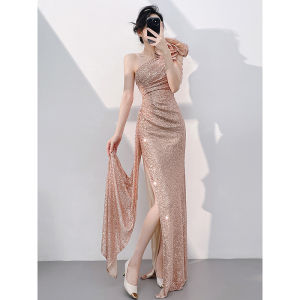 Elegant One-Shoulder Fish Tail Gown
