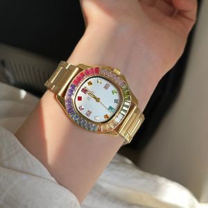 IEKE popular rainbow circle Nautilus exquisite high-value square diamond watch womens workplace temperament quartz watch