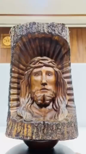 CARVED JESUS CHRIST 20cm dia x 30 cm