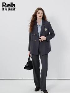 puella | Academic Style Double-Breasted Loose Suit and Pleated Skirt Set