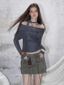 Unifree | Off-Shoulder Mesh Long Sleeve T-Shirt