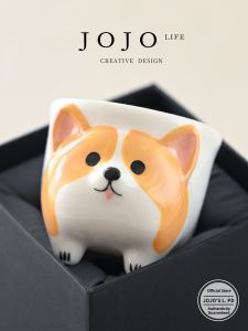 JOJO LIFE | Hand-painted Underglaze Koi Dog Corgi Theme Ceramic Cup