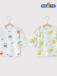 Baby Summer Lightweight Air Conditioned Cotton Sleepwear Nine Sleeve Breathable Home Clothes Childrens Pure Cotton Comfortable Top