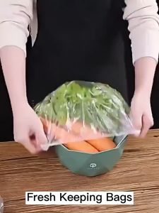 300/500ชิ้น ถุงคลุมอาหารแบบใสใช้แล้วทิ้ง / ฟิล์มยึดอาหารในตู้เย็น / พลาสติกห่ออาหาร ถุงเก็บผลไม้ ถุงเก็บอาหารสดในครัว ถุงจัดระเบียบ