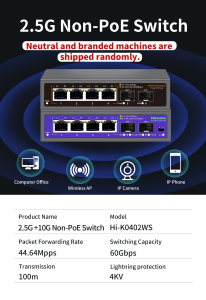 Hisource 4 8 Port 2.5G Ethernet Switch None POE Network Switch with 1*10G SFP Port for IP Camera/CCTV Security