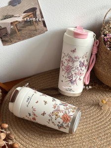 Ceramic Inner Lid Insulated Coffee Cup Portable Straw Cup Butterfly Design Birthday Gift for Besties Pink Cute Travel Mug