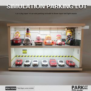 1:64 Tomica Car Model Display Cabinet 1:43 Parking Lot Solid Wood Dustproof Storage Box with Light Dust Cover