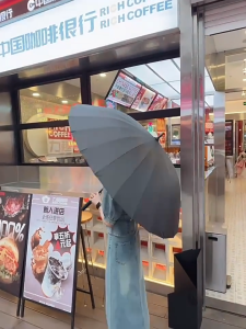 24 Bone Automatic Long Handle Umbrella Double Plus Large Straight Pole Umbrella Sturdy Wind Resistant Umbrella