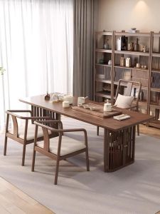 New Chinese Style Solid Wood Tea Table And Chair Set for Home Office Balcony Zen Tea Brewing Large Board Tea Table Desk