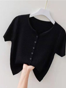 Elegant French Style Versatile Fitting V-Neck Short Sleeve T-Shirt