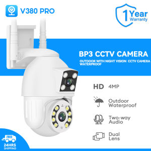 V380 Pro BP3 Dual Lens CCTV Camera Connect Cellphone HD 4MP Outdoor Waterproof Wireless 360 Degree Full Color Night Vision Smart IP Security Camera For Home Safe Human Motion Detection PTZ Control By Cellphone Two-way Audio and Speaker